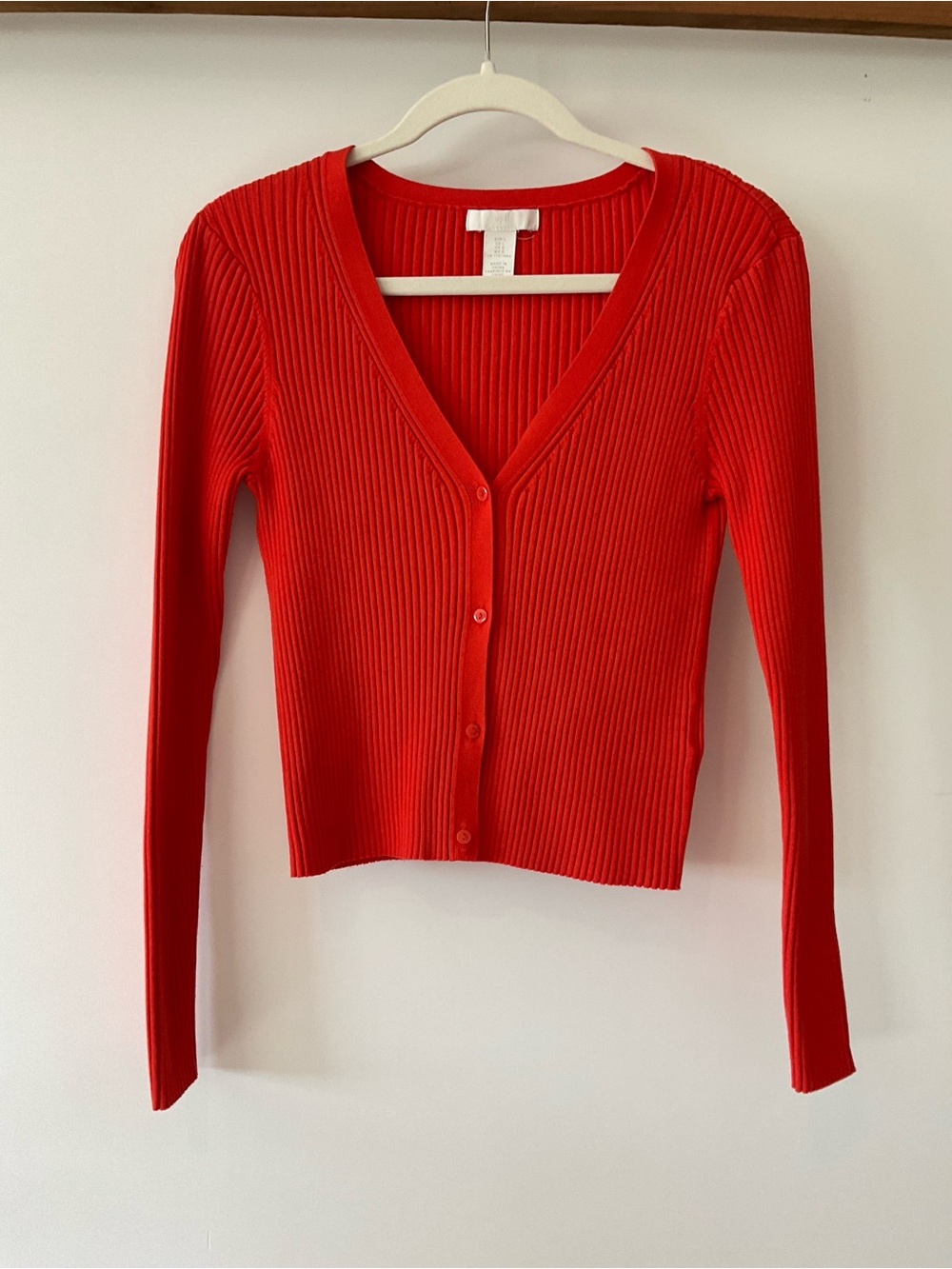 H&M Red Ribbed V-Neck Button-Front Cardigan